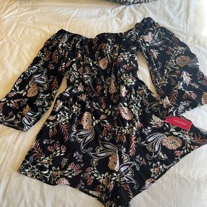 XXL Romper NWT Black with Ivory flowers! CUTE
